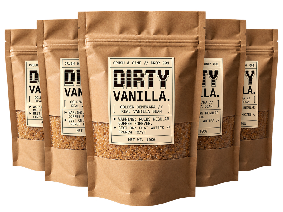 Five Dirty Vanilla flavoured sugar pouches