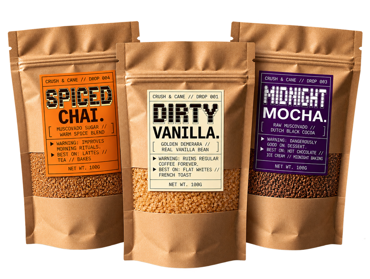 The Coffee Collection - 3 Pack flavoured sugar in a 100g kraft pouch